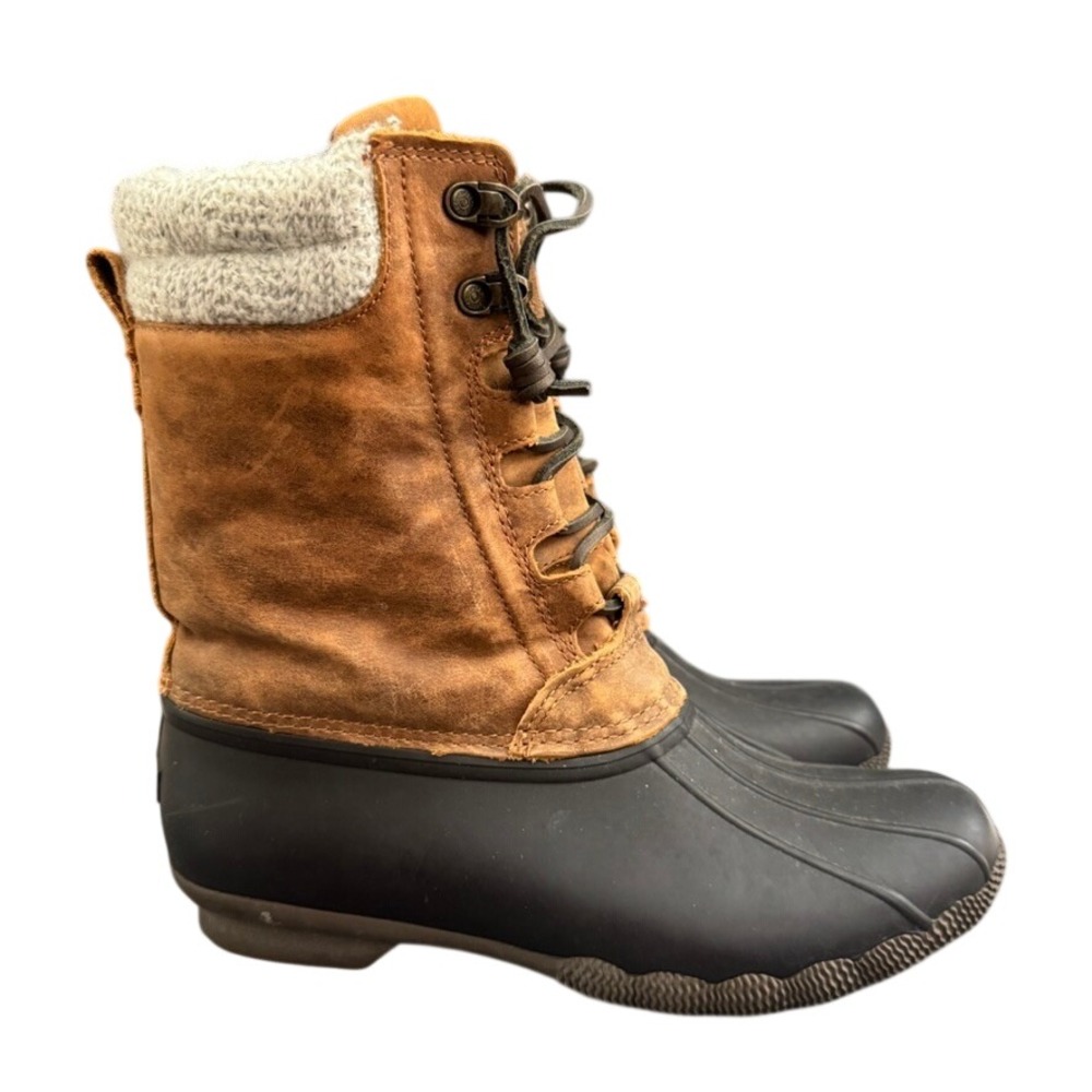 Sperry Saltwater Knit Duck Boots Tan Brown Waterproof STS97741 Womens 7.5 M